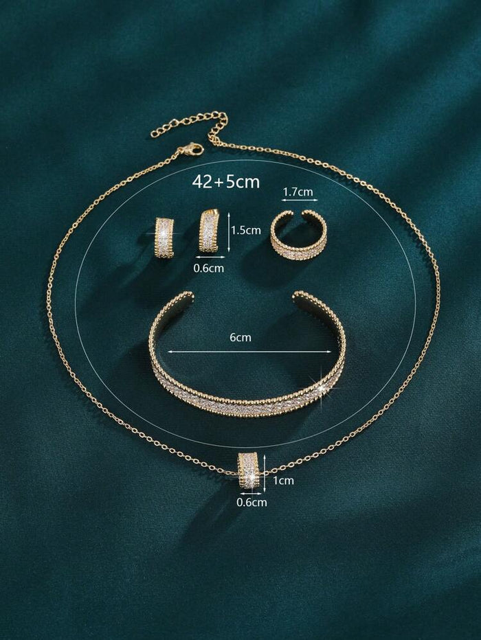 Women Luxury Crystal Jewelry Set – Gold Necklace, Bracelet, Earrings & Ring