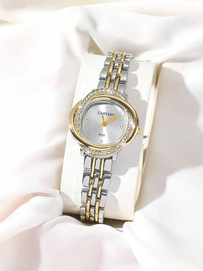 Women Luxury Two-Tone Watch – Crystal Bezel Stainless Steel Bracelet