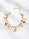 Women Ocean Charm Bracelet – Gold Starfish Shell Charm Chain Bracelet