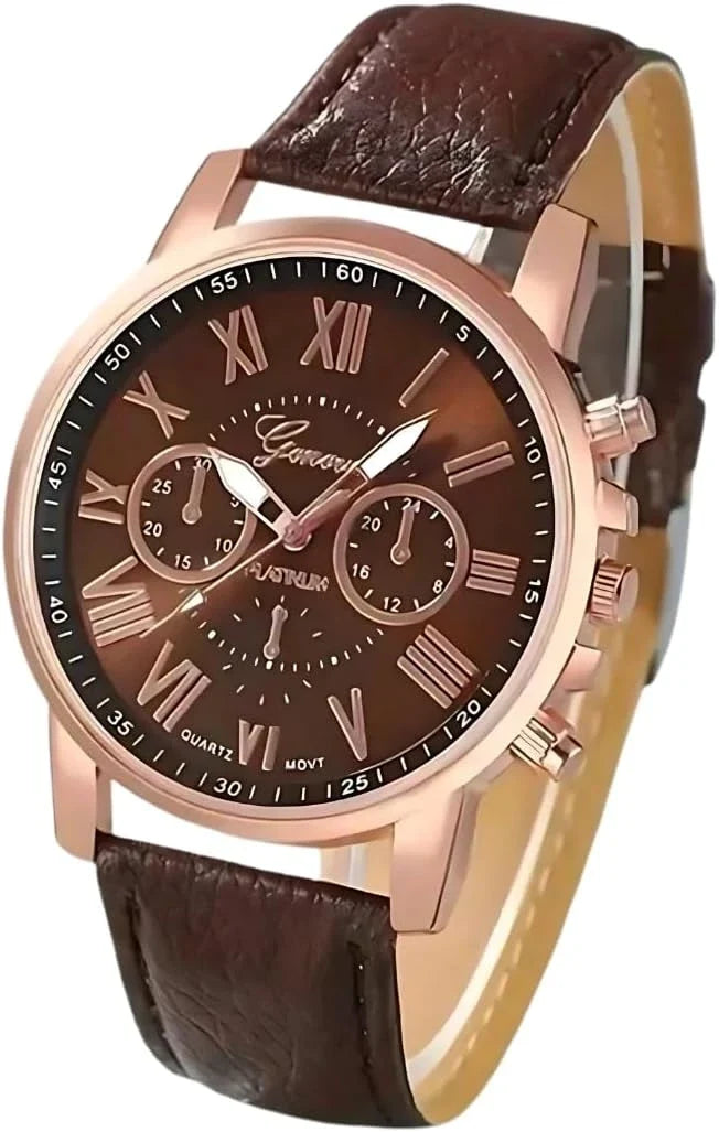 Womenâ€™s Brown Strap Watch with Dark Brown Dial and Rose Gold Case