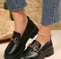 Womenâ€™s Chunky Loafers â€“ Chain Detail Faux Leather (Black)