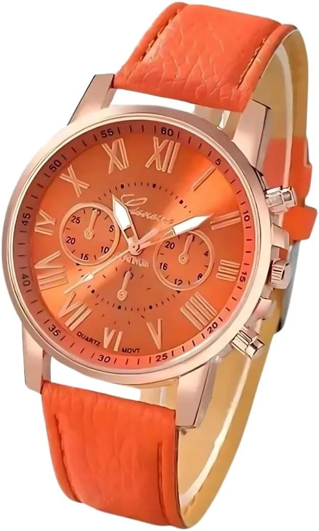 Womenâ€™s Orange Strap Watch with Orange Dial and Rose Gold Case
