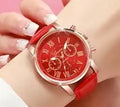 Womenâ€™s Red Strap Watch with Red Dial and Rose Gold Case