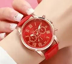 Womenâ€™s Red Strap Watch with Red Dial and Rose Gold Case