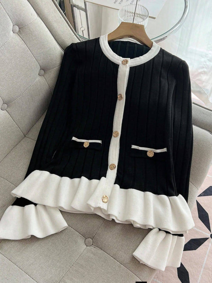 Womenâ€™s Two-Piece Set â€“ Buttoned Jacket & Mini Skirt (Black & Off-White)