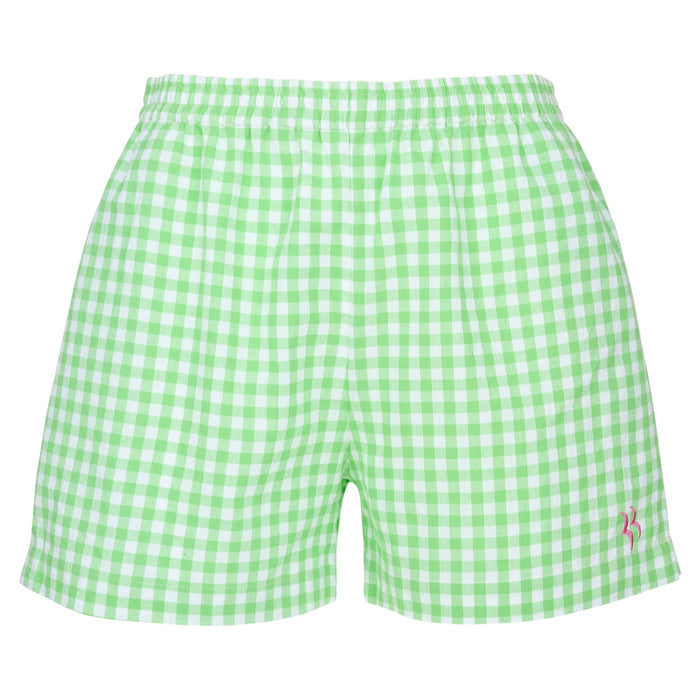 Womens 100% Cotton Shorts | Green Gingham