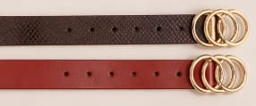 Women’s 2 Piece Belt Set – Brown & Red Waist Belts with Gold Ring Buckle – Stylish Everyday Fashion Belts