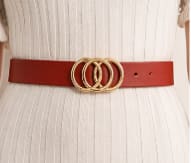 Women’s 2 Piece Belt Set – Brown & Red Waist Belts with Gold Ring Buckle – Stylish Everyday Fashion Belts
