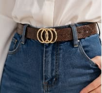 Women’s 2 Piece Belt Set – Brown & Red Waist Belts with Gold Ring Buckle – Stylish Everyday Fashion Belts