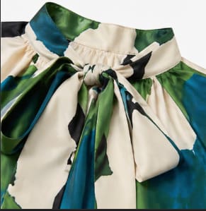 Women’s Abstract Print Tie Neck Blouse – Long Sleeve Elegant Shirt – Multicolor Statement Top