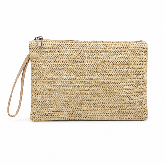 Women’s Beige Woven Zipper Clutch Bag