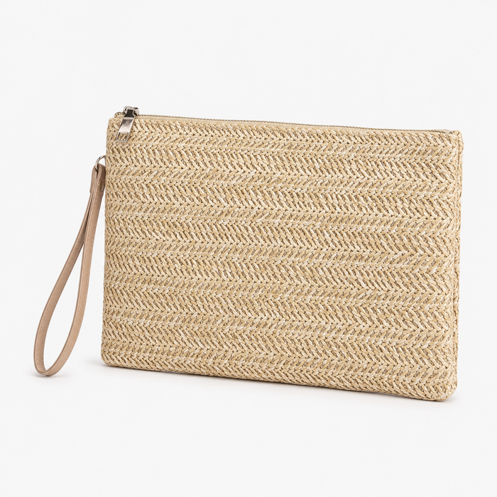 Women’s Beige Woven Zipper Clutch Bag