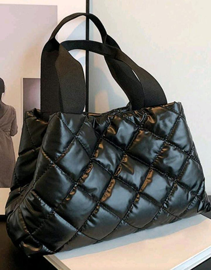 Women’s Black Quilted Puffer Tote Bag