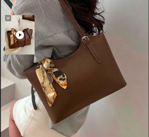 Women’s Brown Structured Tote Bag with Scarf Detail