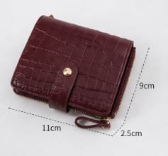 Women’s Burgundy Crocodile Pattern Mini Wallet – Elegant Small Zip Card Holder
