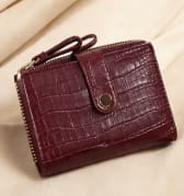 Women’s Burgundy Crocodile Pattern Mini Wallet – Elegant Small Zip Card Holder