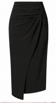 Women’s Elegant Black Wrap Midi Skirt – Ruched Side Detail – High Waist Slim Fit Skirt