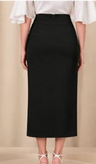 Women’s Elegant Black Wrap Midi Skirt – Ruched Side Detail – High Waist Slim Fit Skirt