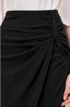 Women’s Elegant Black Wrap Midi Skirt – Ruched Side Detail – High Waist Slim Fit Skirt