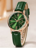 Women’s Fashion Quartz Watch – Glossy Dial – Gold Tone Case – Dark Green & Blue Strap