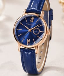 Women’s Fashion Quartz Watch – Glossy Dial – Gold Tone Case – Dark Green & Blue Strap