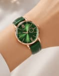 Women’s Fashion Quartz Watch – Glossy Dial – Gold Tone Case – Dark Green & Blue Strap