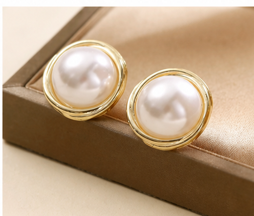 Women’s Faux Pearl Gold-Tone Round Stud Earrings