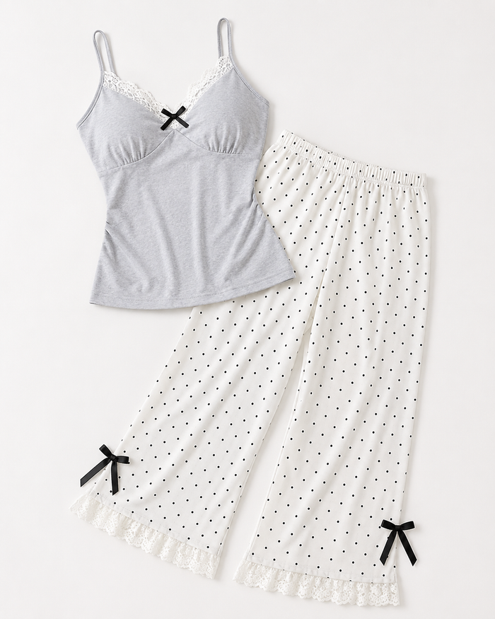 Women’s Grey Cami and Polka Dot Pants Pajama Set