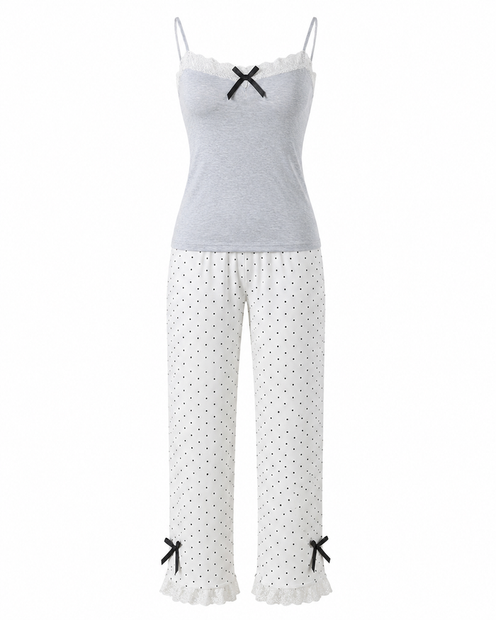 Women’s Grey Cami and Polka Dot Pants Pajama Set