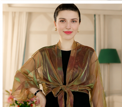 Women’s Iridescent Sheer Tie-Front Cardigan