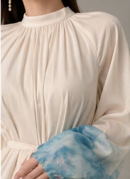 Women's Ombre Blue Maxi Dress – Long Sleeve Tiered Waist Tie Modest Elegant Dress