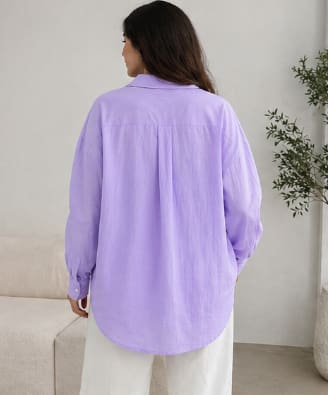 Women's Oversized Lavender Button Front Shirt – Casual Long Sleeve Relaxed Fit Blouse