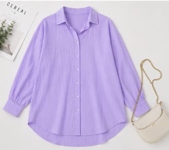 Women's Oversized Lavender Button Front Shirt – Casual Long Sleeve Relaxed Fit Blouse