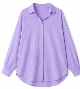 Women's Oversized Lavender Button Front Shirt – Casual Long Sleeve Relaxed Fit Blouse