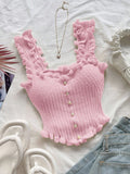 Women’s Pink Ruffle Knit Crop Tank Top