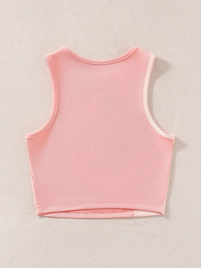 Women’s Pink & White Colorblock Ribbed Crop Top – Sleeveless Casual Summer Tank Top