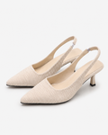 Women’s Pointed Toe Slingback Kitten Heels – Cream Beige