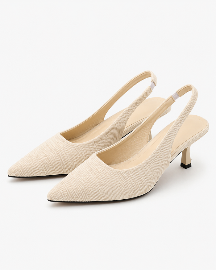 Women’s Pointed Toe Slingback Kitten Heels – Cream Beige