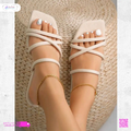 Women's Sandals â€“ Beige Crisscross Straps Design, Comfortable and Stylish for Ev