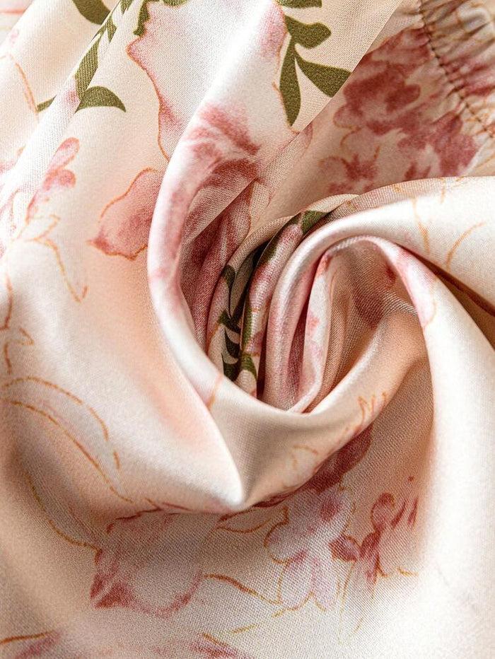 Women’s Satin Lace Cami 3 Piece Pajama Set – Blush Pink Floral Sleepwear Set