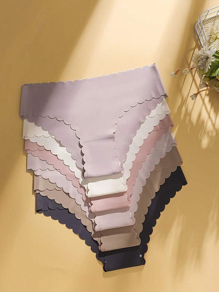 Women’s Seamless Scalloped Edge Panties Set – Soft Mid Waist Invisible Briefs – Multi Color Shein Style