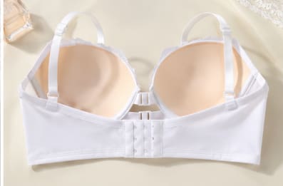 Women’s Strapless Front Closure Push Up Lace Bra – White Padded Backless Tube Bra for Off Shoulder Dresses