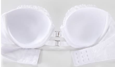 Women’s Strapless Front Closure Push Up Lace Bra – White Padded Backless Tube Bra for Off Shoulder Dresses