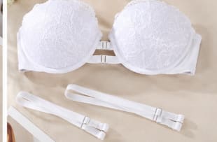 Women’s Strapless Front Closure Push Up Lace Bra – White Padded Backless Tube Bra for Off Shoulder Dresses