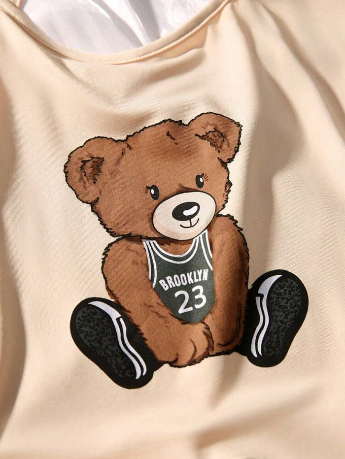 Women’s Teddy Bear Cami & Shorts Pajama Set – Cute Cartoon Two Piece Sleepwear Set