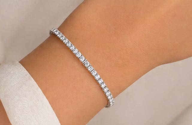 Women’s Tennis Bracelet 6.5 Inch – Crystal Link Bracelet – Elegant Minimal Silver & Gold Wrist Jewelry