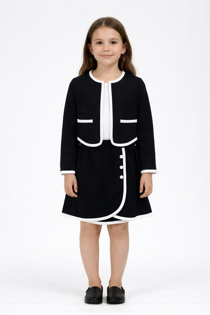 Women’s Two-Piece Skirt Set with Contrast Trim – Black & White