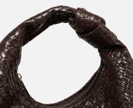 Women's Woven Hobo Shoulder Bag – Dark Brown Faux Leather – Slouchy Soft Handbag – Knotted Handle