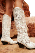 zachariah boot by billini - white studded circle pattern western boot