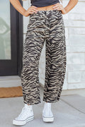 Zebra Stripe Printed Wide Leg Barrel Jeans – Gray